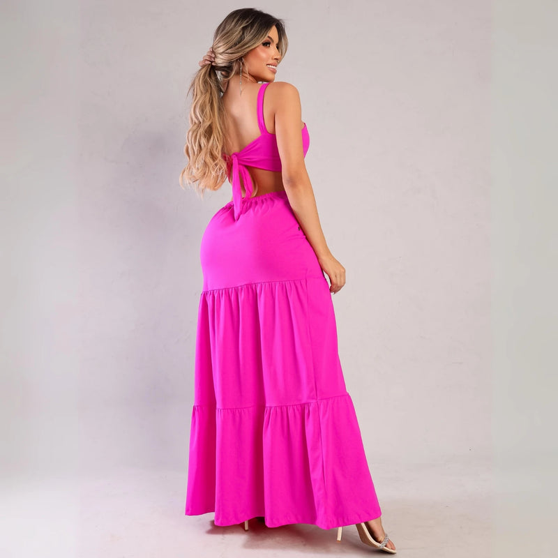 Blogueira de Moda Tendencia Vestido Longo Aberto Nas Costas